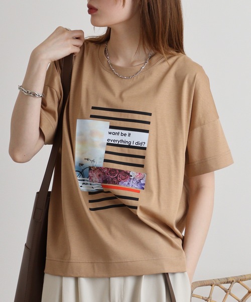 tシャツ BRODIAEA コラージュ風プリントＴシャツ レディース tシャツ BRODIAEA コラージュ風プリントTシャツ レディース