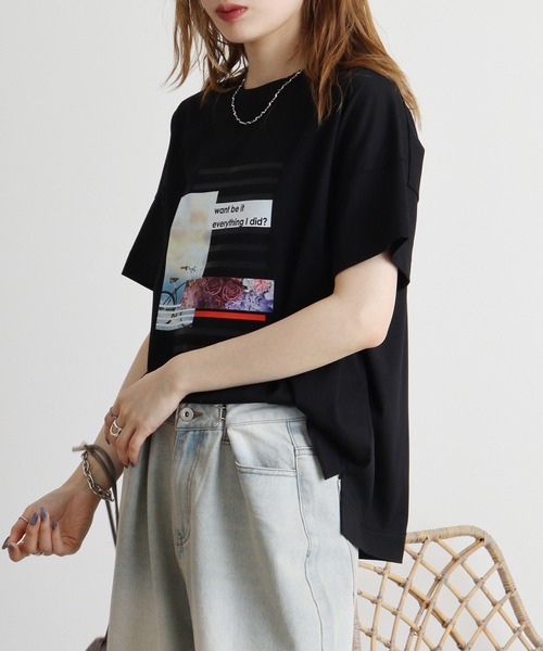 tシャツ BRODIAEA コラージュ風プリントＴシャツ レディース tシャツ BRODIAEA コラージュ風プリントTシャツ レディース