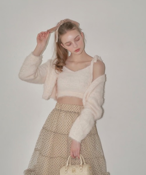 アンサンブル “meow” shaggy ribbon camisole cardigan「TR」