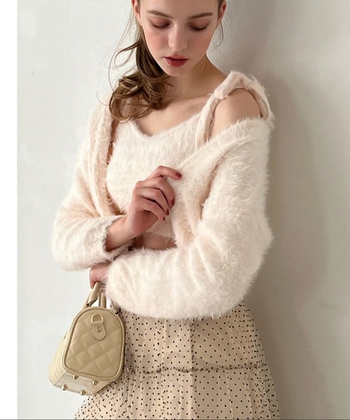 アンサンブル “meow” shaggy ribbon camisole cardigan「TR」