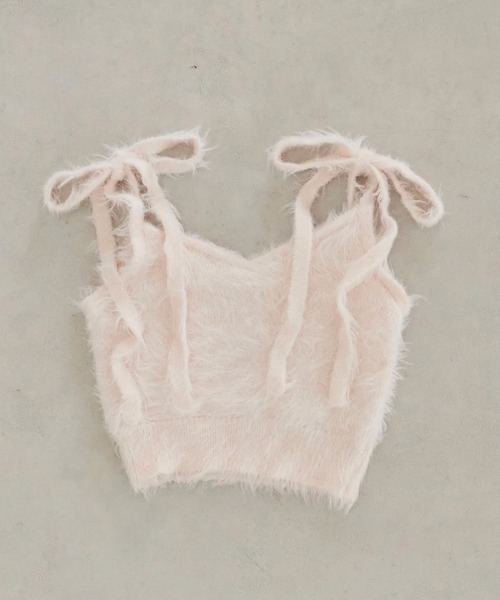 アンサンブル “meow” shaggy ribbon camisole cardigan「TR」
