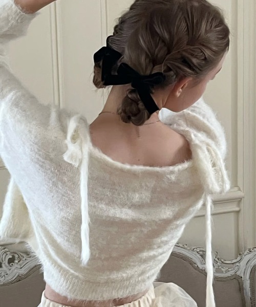 アンサンブル “meow” shaggy ribbon camisole cardigan「TR」