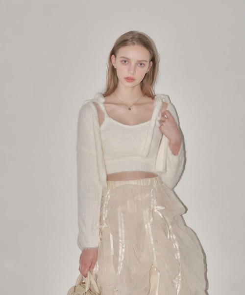 アンサンブル “meow” shaggy ribbon camisole cardigan「TR」