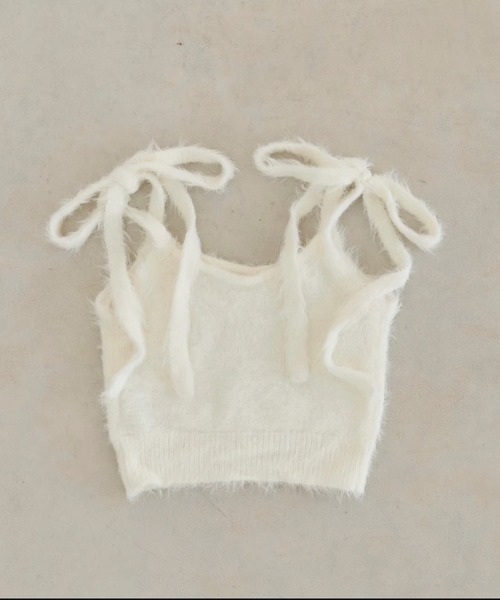 アンサンブル “meow” shaggy ribbon camisole cardigan「TR」