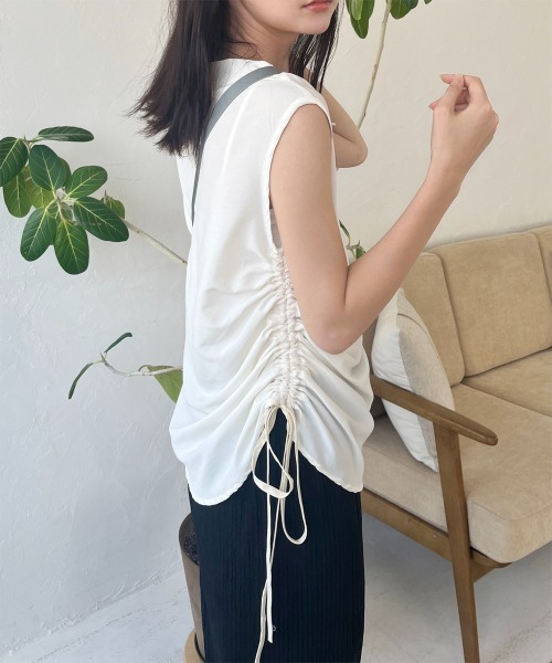 ブラウス シャツ ドロストノースリーブトップス レディース
