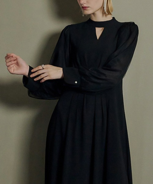 et.UNiVER ドレス V-neck sheer sleeve dress : ZOZOTOWN Yahoo!店