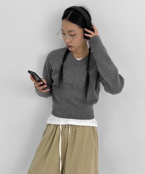 M*様 parts lab. ブラック Vネック ニット セーター ベーシックニット