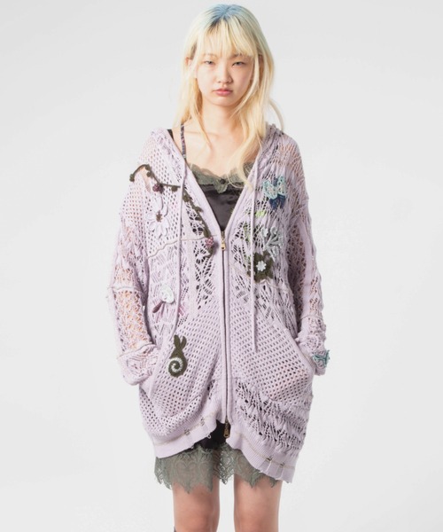 パーカー rurumu:/ルルムウ/plants motif crochet hoodie レディース