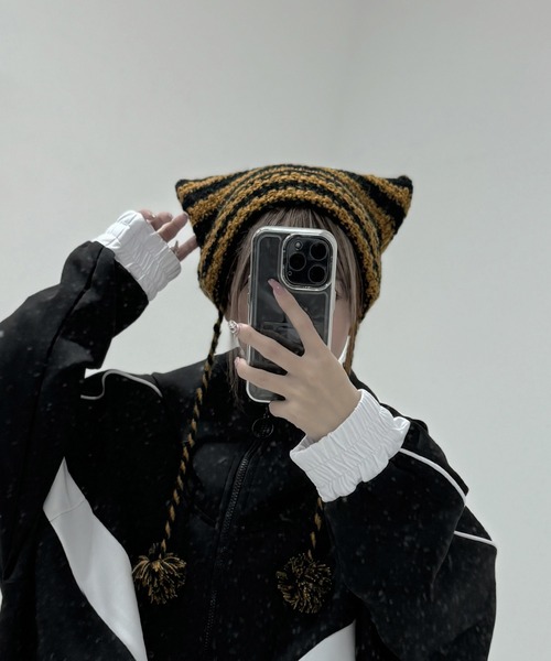irojikake  kirakira  猫耳バラクラバ　シルバー 人気カラーの irojikake 人気提案 kirakira シルバー 猫耳