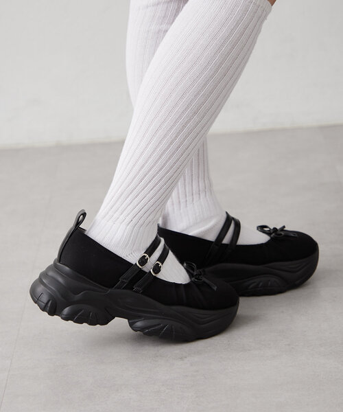 w closet ブーツ 「2WAY/リボン付き」バレエ厚底シューズ