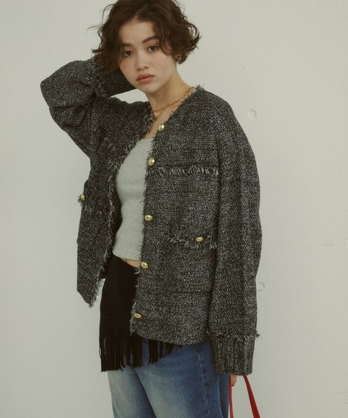 カーディガン 「ZOZO限定」TWEED KNIT JACKET レディース ZOZO限定】TWEED KNIT JACKET（カーディガン/ボレロ）｜MIRROR