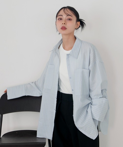 Irene ストライプオーバーシャツ LIAN（リアン） ブラウス シャツ ストライプオーバーシャツ レディース