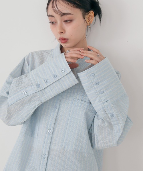 Irene ストライプオーバーシャツ LIAN（リアン） ブラウス シャツ ストライプオーバーシャツ レディース
