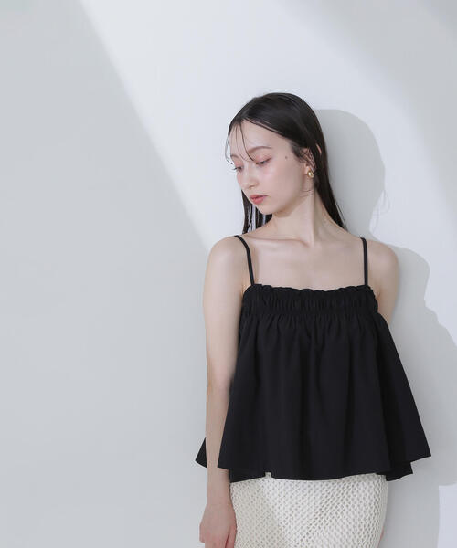 キャミソール 「THINK NATURAL」テントラインギャザーキャミトップス NATURAL BEAUTY BASIC キャミソール 「THINK NATURAL」テント