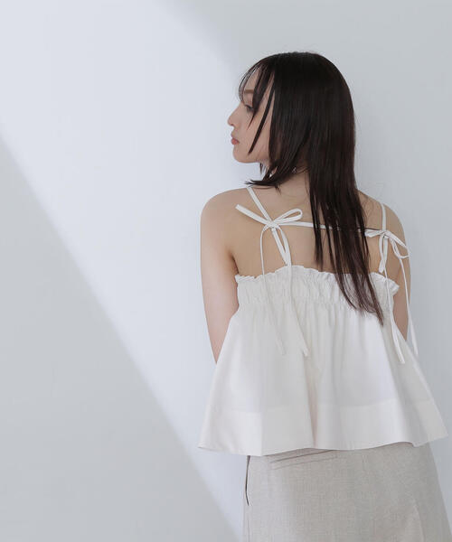 キャミソール GATHER POCKET BARE TOP セール】カップ付きマルチボーダーキャミトップス（キャミソール