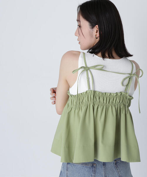キャミソール 「THINK NATURAL」テントラインギャザーキャミトップス NATURAL BEAUTY BASIC キャミソール 「THINK NATURAL」テント