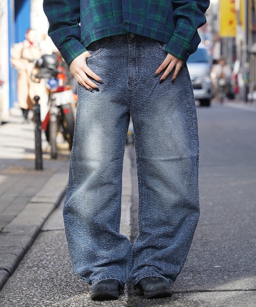 ワイドパンツ ジーンズ 「D-LAND」ネップデニム バレルカーブパンツ