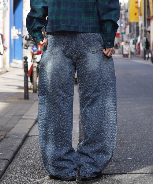 ワイドパンツ ジーンズ 「D-LAND」ネップデニム バレルカーブパンツ