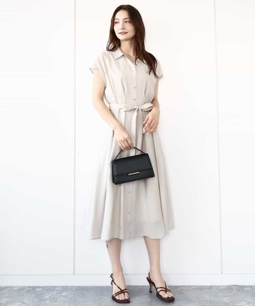MK MICHEL KLEIN ワンピース ベルト付きフレンチスリーブ
