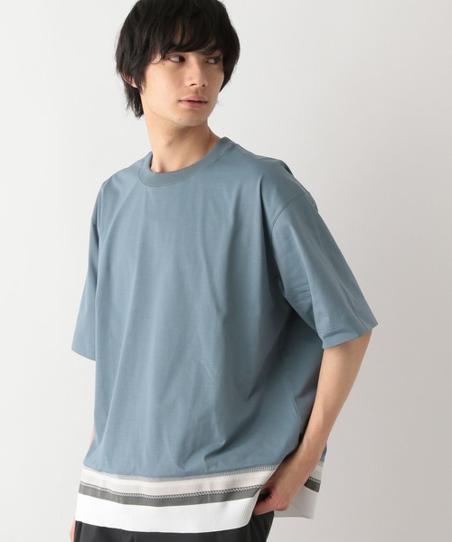 半袖Tシャツ メンズ プリーツ切替 . GLOBAL WORK tシャツ サラサラ快適DRYTシャツ/切り替え/半袖