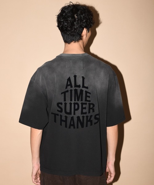 tシャツ フロッキーバックプリント＆オーバーダイ加工 Tシャツ/Sun faded Flocky print Sweat S/S T-shirt メン
