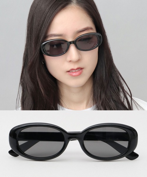 A.M.S. サングラス セルフレーム サングラス 太リム 横長 オーバル