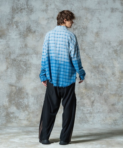 glamb ブリーチチェックシャツ Blue Sサイズ glamb（グラム） シャツ Bleach Check Shirt / ブリーチチェックシャツ