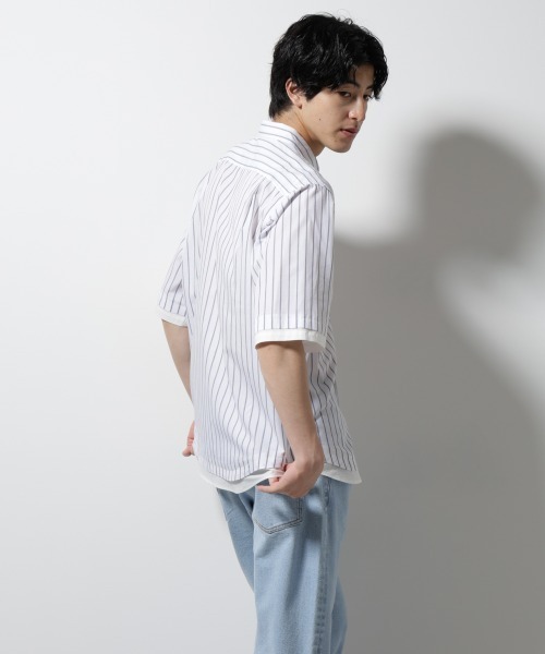 NANO universe シャツ WEB限定/クレイジーストライプシャツ 半袖