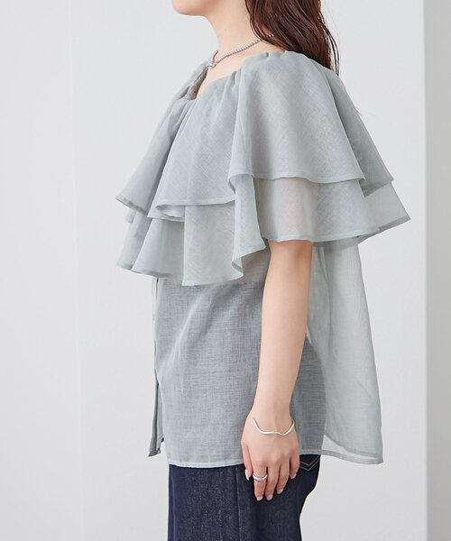 mystic（ミスティック） ブラウス シャツ シアーフリルオフショル