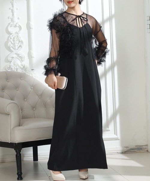 Lace Ladies（レースレディース） ドレス チュールフリル ケープ付き 