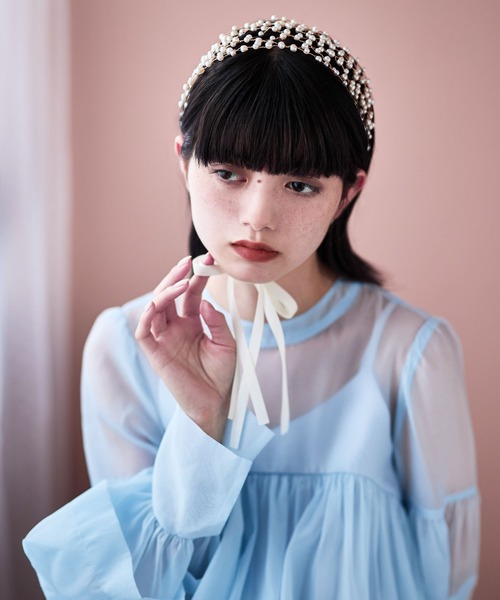 ロゴパールヘッドドレス　サックス etoll. カチューシャ パールデザインヘッドドレス : ZOZOTOWN
