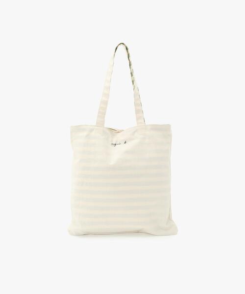 【agnes b】細ボーダー コットン リバーシブル トートバッグ agnes b. トートバッグ 細ボーダー コットン リバーシブル