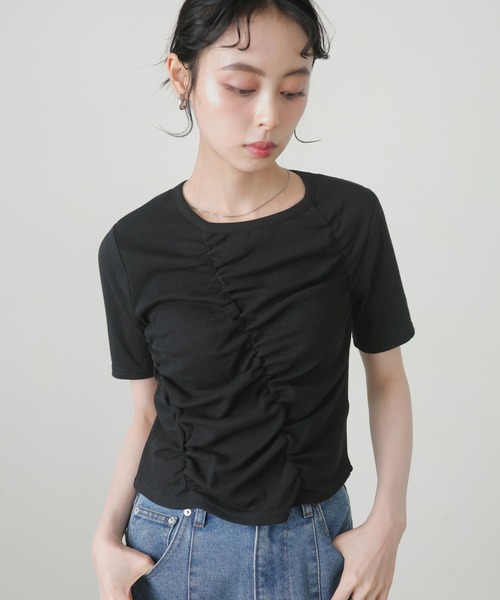LIAN tシャツ シャーリングギャザーTシャツ レディース