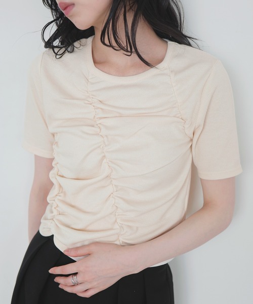 LIAN tシャツ シャーリングギャザーTシャツ レディース