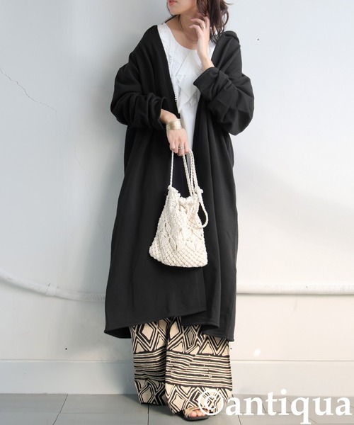 「antiqua」 「tree cafe」カーディガン ONESIZE ブラック レディース