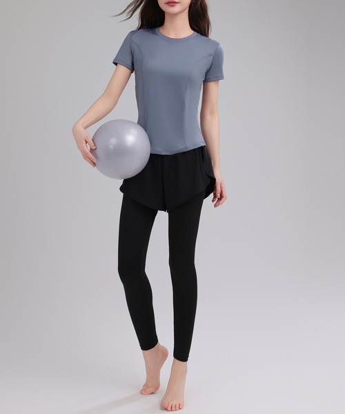 ヨガウェア トップス（M）とレギンス（S ）セット レディース カップ付きフィットネスヨガウェアブラトップス+