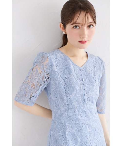 tocco closet ワンピース くるみ飾り釦付きフラワーレース