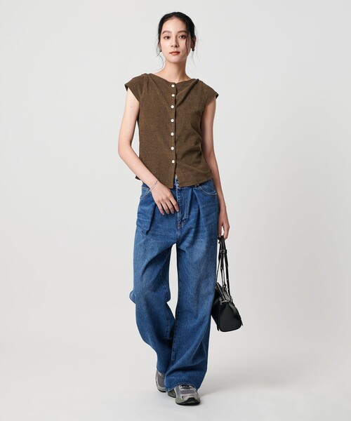 BEAUTY&YOUTHポリエステルコットンキャップスリーブトップス―2WAY― ポリエステルコットン キャップスリーブトップス-2WAY-（Tシャツ
