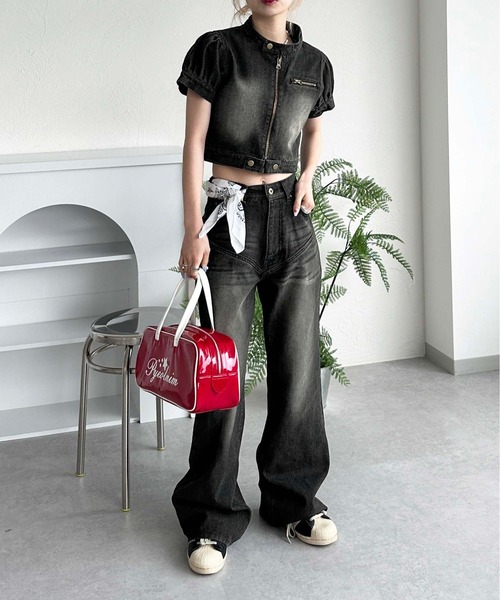 「sedacle girl」 加工ブーツカットデニムパンツ SMALL ブラック レディース