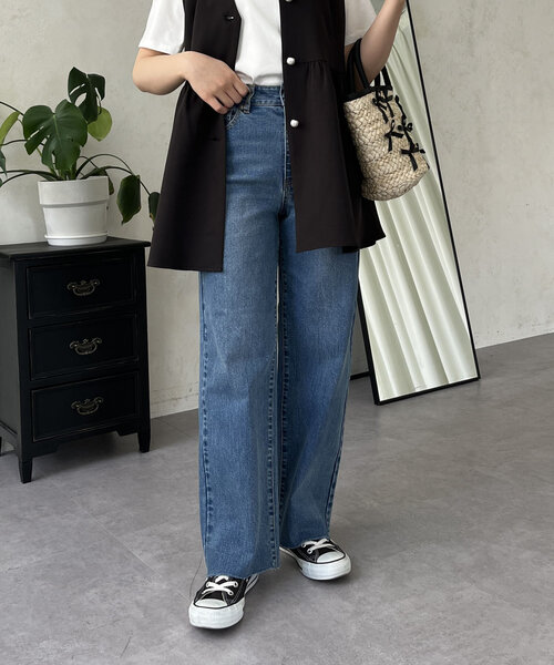 「prose verse」 加工デニムパンツ LARGE サックスブルー レディース_画像2