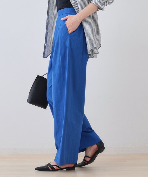 INDIVI パンツ 「SETUP可能/涼しい」コットンワイドパンツ