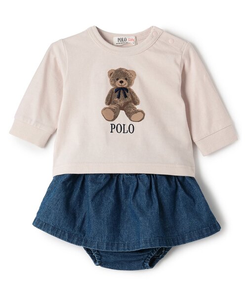 petit main ベビー 「POLO BCS」クマグラフィック長袖T+スカパンセット