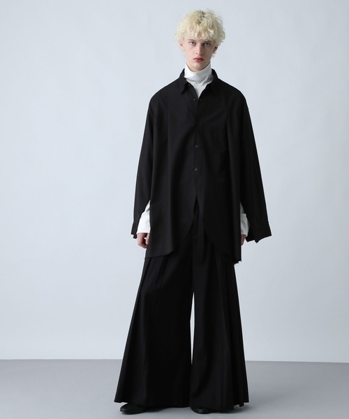 ha|za|ma 無知へと達するレースロングシャツ　black/M HARE（ハレ） シャツ 「SET UP対応」YOSEロングシャツ(HARE) メンズ