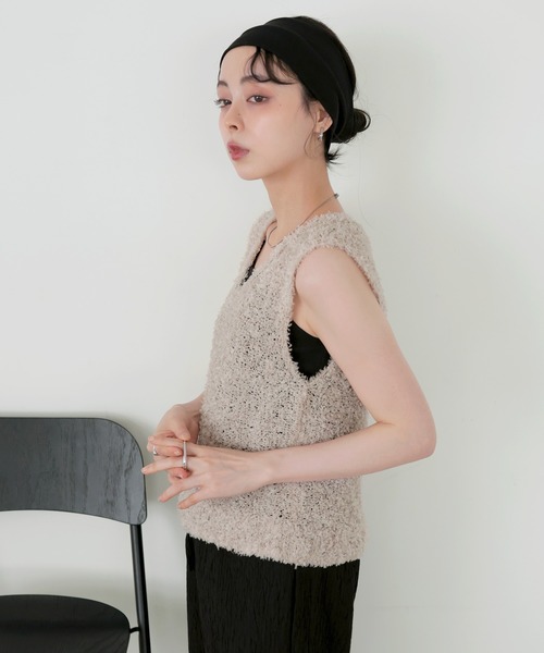 「LIAN」 Vネックニット FREE ベージュ レディース_画像3