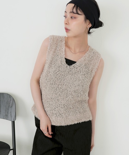 「LIAN」 Vネックニット FREE ベージュ レディース_画像5