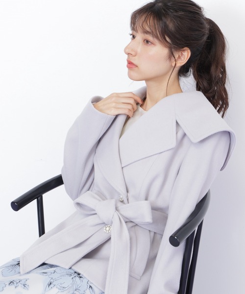 JILL by JILL STUART ウール ブレンド ショート コート ビジュー釦ビッグカラーショートコート | JILL by JILL STUART（ジル
