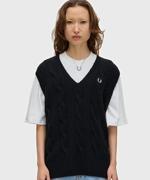 FRED PERRY ニットベスト FRED PERRY（フレッドペリー） ベスト ジレ Cable Knit Vest／ケーブル