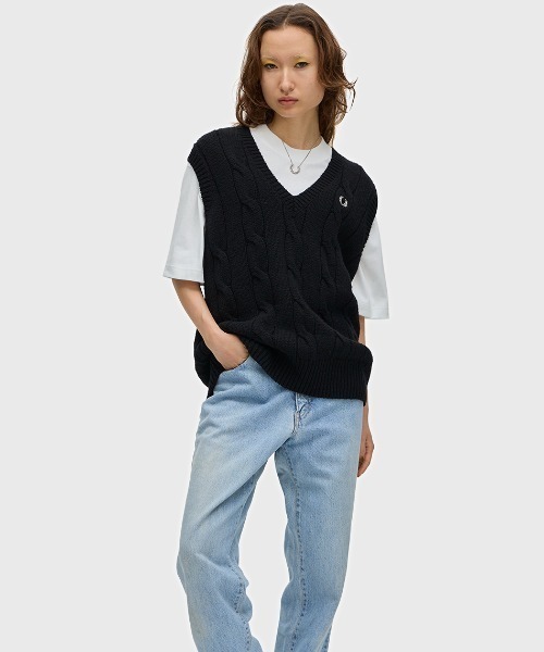 FRED PERRY（フレッドペリー） ベスト ジレ Cable Knit Vest／ケーブル