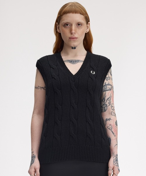 FRED PERRY（フレッドペリー） ベスト ジレ Cable Knit Vest／ケーブル