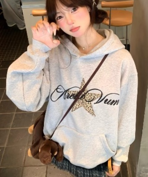 DIAVEL パーカー ロゴ＆レオパードスターフーディ/レオパードスター